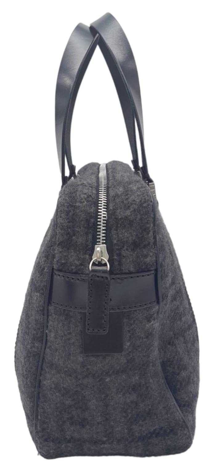 A Fendi Black and Charcoal Grey Bag. Textile exterior with black leather handles, silver-toned - Image 3 of 9