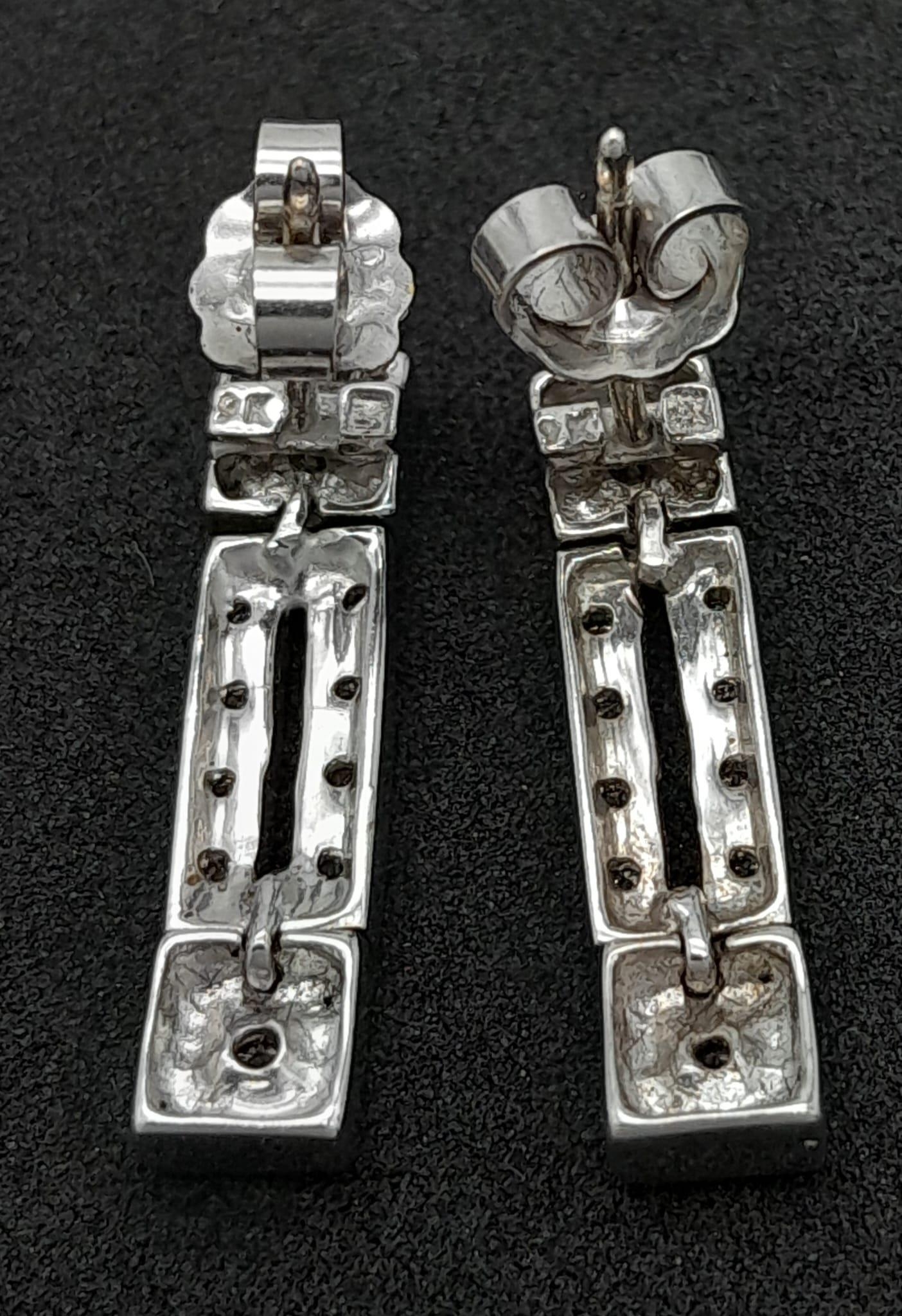 A pair of 10K White Gold Diamond Long Studs earrings, 0.12ct diamond weight, 4.1g total weight - Image 2 of 5