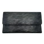 A Louis Vuitton Black 'Sarah' Wallet. Epi leather exterior with the LV logo and press stud