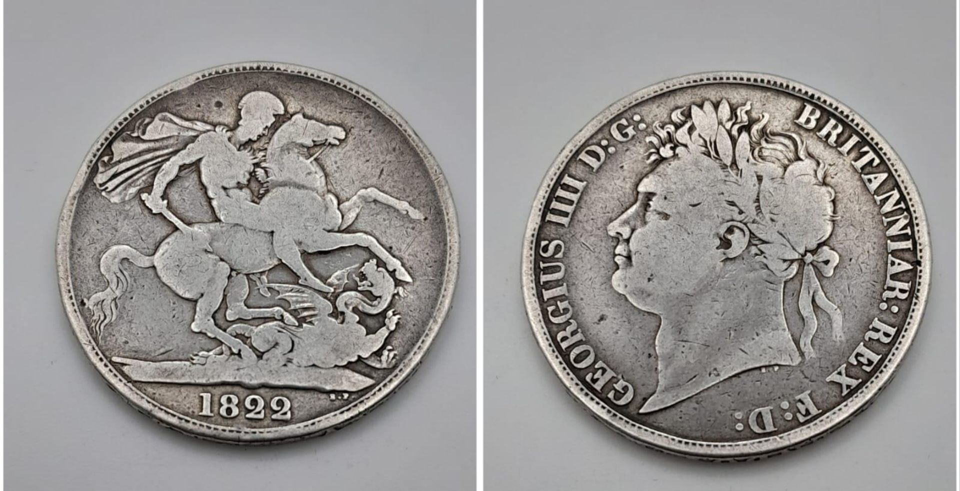 An 1822 George IIII Silver Crown. F/VF grade but please see photos.