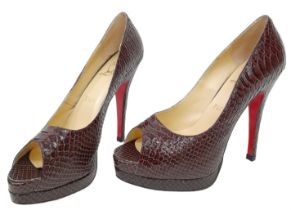 A Pair of Christian Louboutin Open-Toed High Heel Ladies Shoes. Size 40. Please see photos for