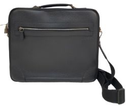A Louis Vuitton Black Business Bag. Leather exterior with silver-toned hardware, zipped