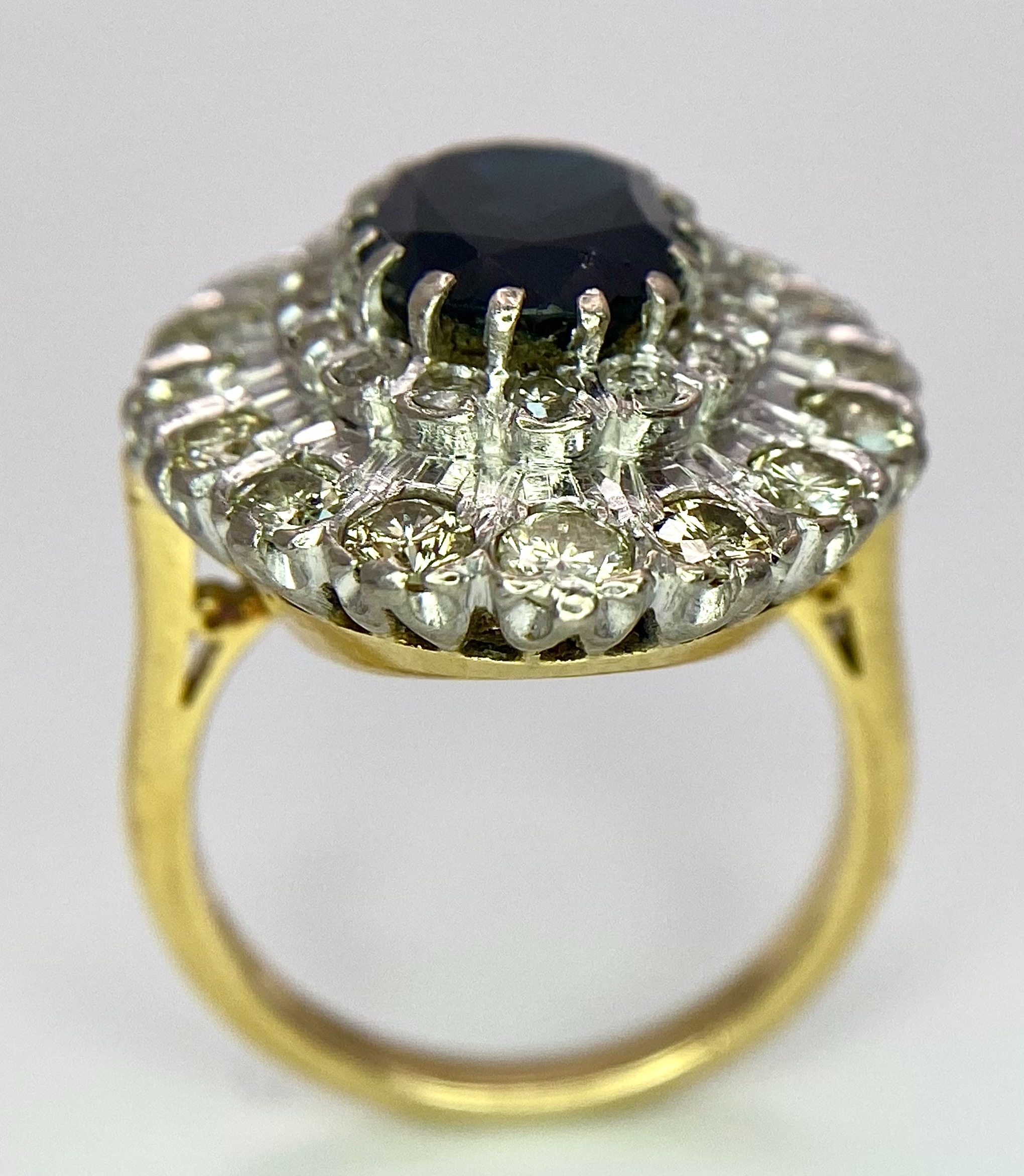 A Breath-Taking 18K Yellow Gold, Sapphire and Diamond Dress Ring. Central oval cut 3ct sapphire with - Image 8 of 9