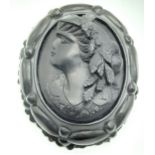 An Antique Victorian Jet Mourning Brooch. 6cm