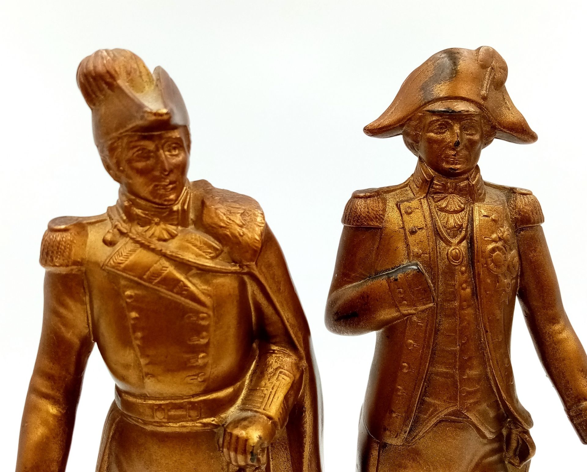 A Pair of Cast Bronze Napoleonic Figures of Nelson and Wellington on Bakelite Plinths. 24cm Tall. - Bild 3 aus 4
