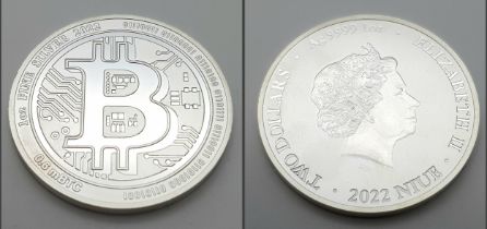 A Mint Condition Fine Silver (.9999) 1 ounce (31.45 Grams) 2022 Queen Elizabeth ‘Bitcoin’.
