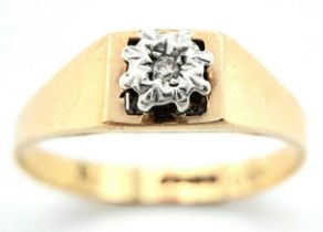 A 9ct Yellow Gold Diamond Signet Ring, 0.03ct diamond, 2g weight, ring size O. ref: SH1472I