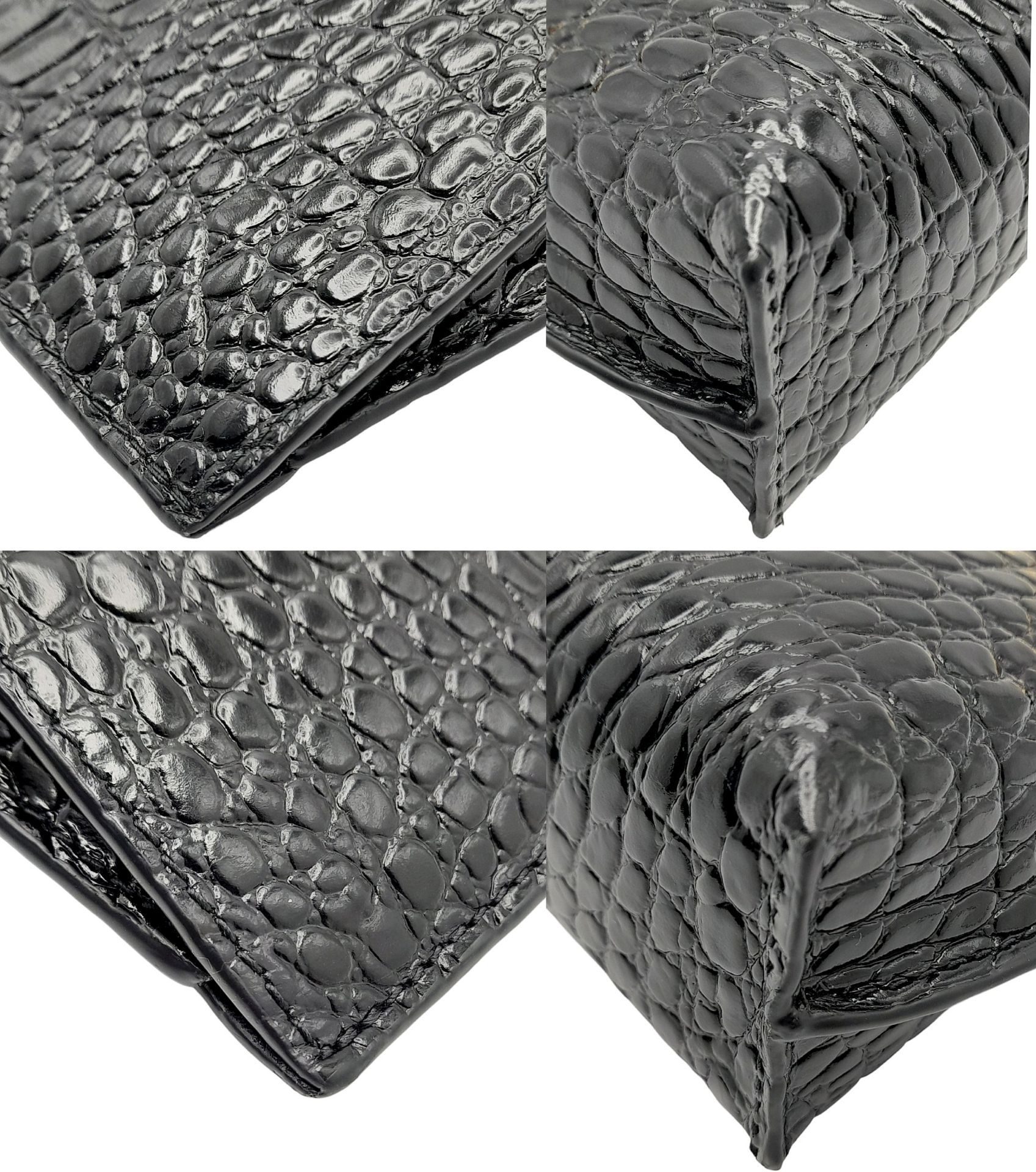 A Strathberry Black THE STYLIST Crossbody Bag. Crocodile embossed leather exterior with gold-toned - Bild 10 aus 10