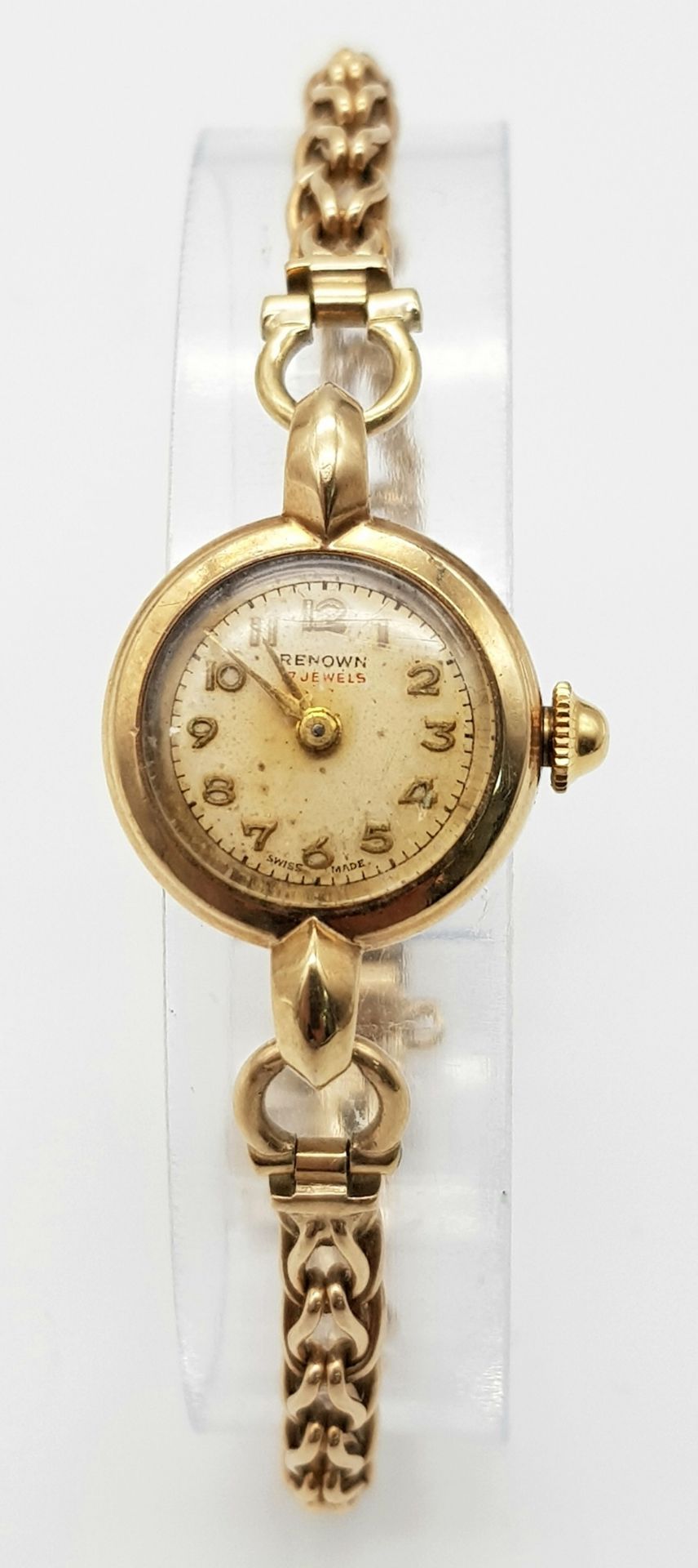 A Vintage 9K Yellow Gold Renown Ladies Watch. 9K gold bracelet and case - 18mm. Patinaed dial. - Image 5 of 6
