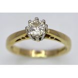 A Vintage 18K Yellow Gold Diamond Solitaire Ring. 0.40ct brilliant round cut diamond. Size L. 3.4g