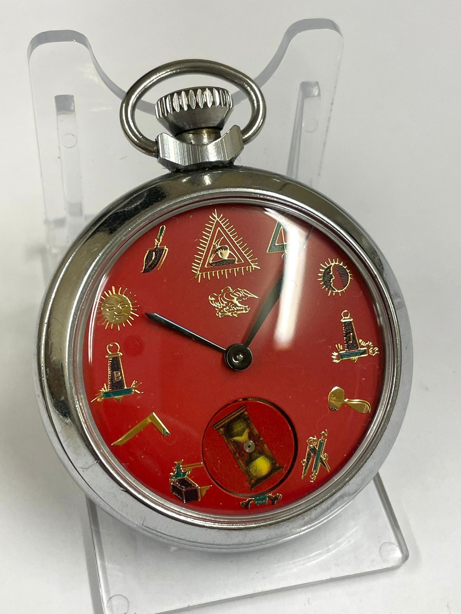 Vintage Masonic automaton pocket watch , hourglass rotates as watch ticks Working - Image 2 of 2