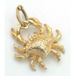 A 9K YELLOW GOLD CRAB CHARM/PENDANT. 1.9cm length, 1.6g weight. Ref: SC 8025