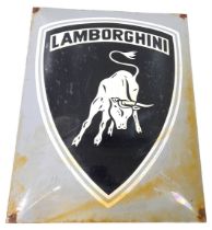 A Rare 1970s Lamborghini Oblong, Convex Enamel Sign - with the Raging Bull in White on Black