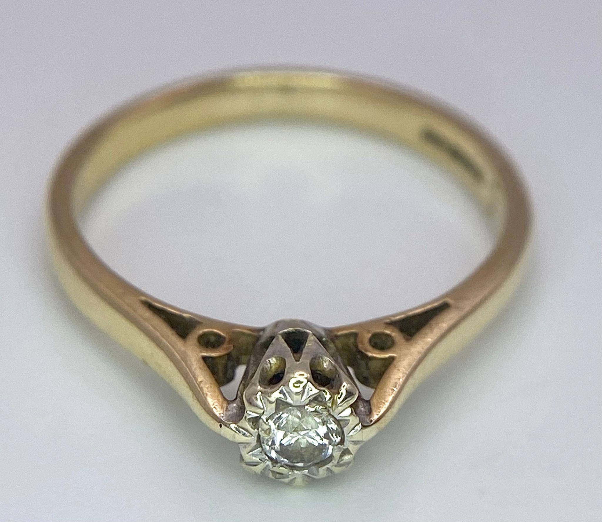 A 9 K yellow gold diamond solitaire ring, size: J1/2, weight: 1.8 g. - Image 4 of 6
