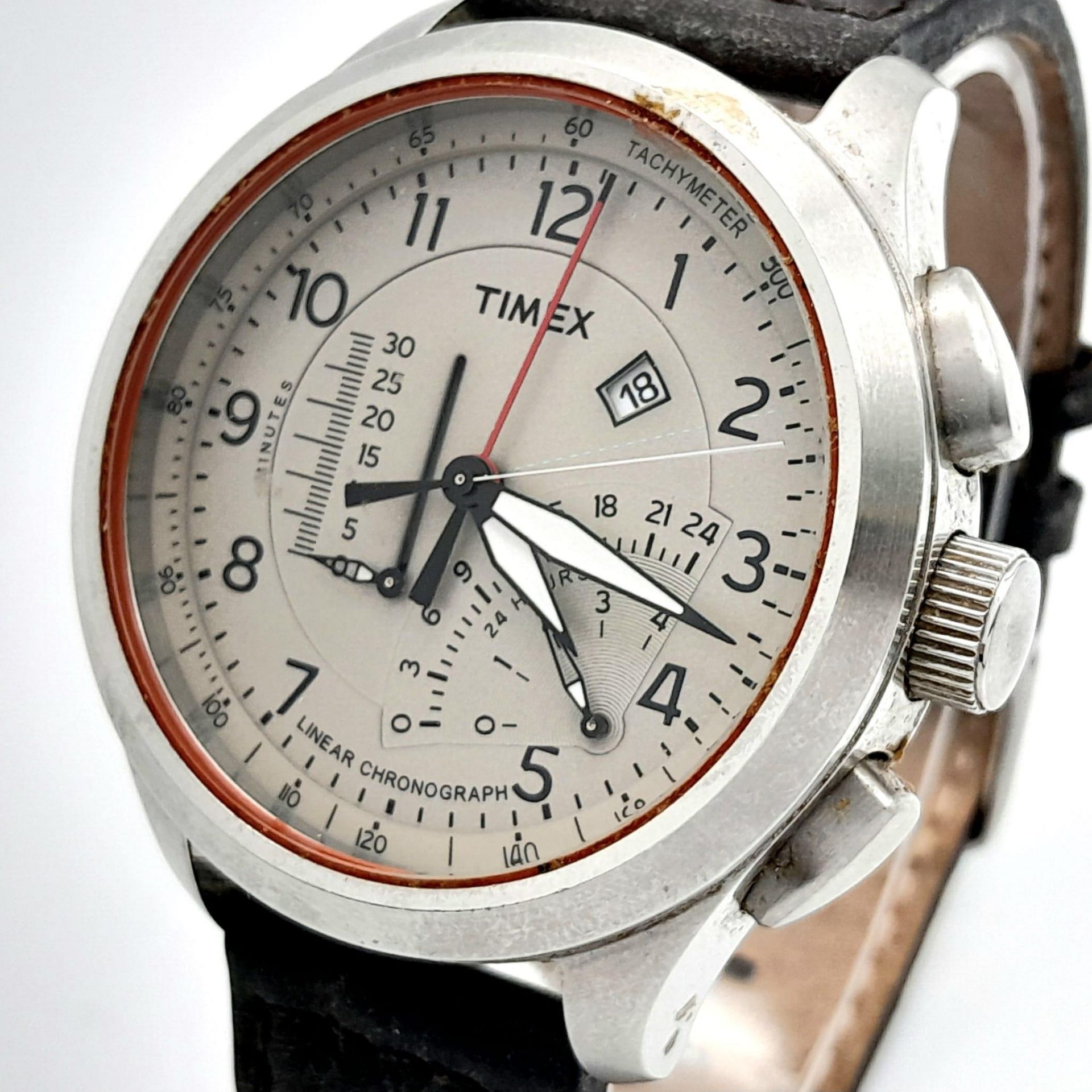 A Timex Intelligent Chronograph Quartz Gents Watch. Brown leather strap. Stainless steel case - - Bild 2 aus 6
