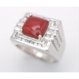 A STERLING SILVER STONE SET RING, WEIGHT 13.8G SIZE U