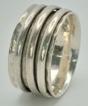 A Unique Hand-Crafted Vintage Sterling Silver Spinner Ring. 1.1cm Wide, 6.81 Grams.