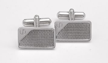 An Excellent Condition Pair of 1985 Hallmarked Sterling Silver Engine Turned Cufflinks by Dunhill.