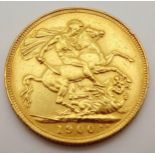 A 1900 Queen Victoria 22K Gold Full Sovereign Coin. Good definition.