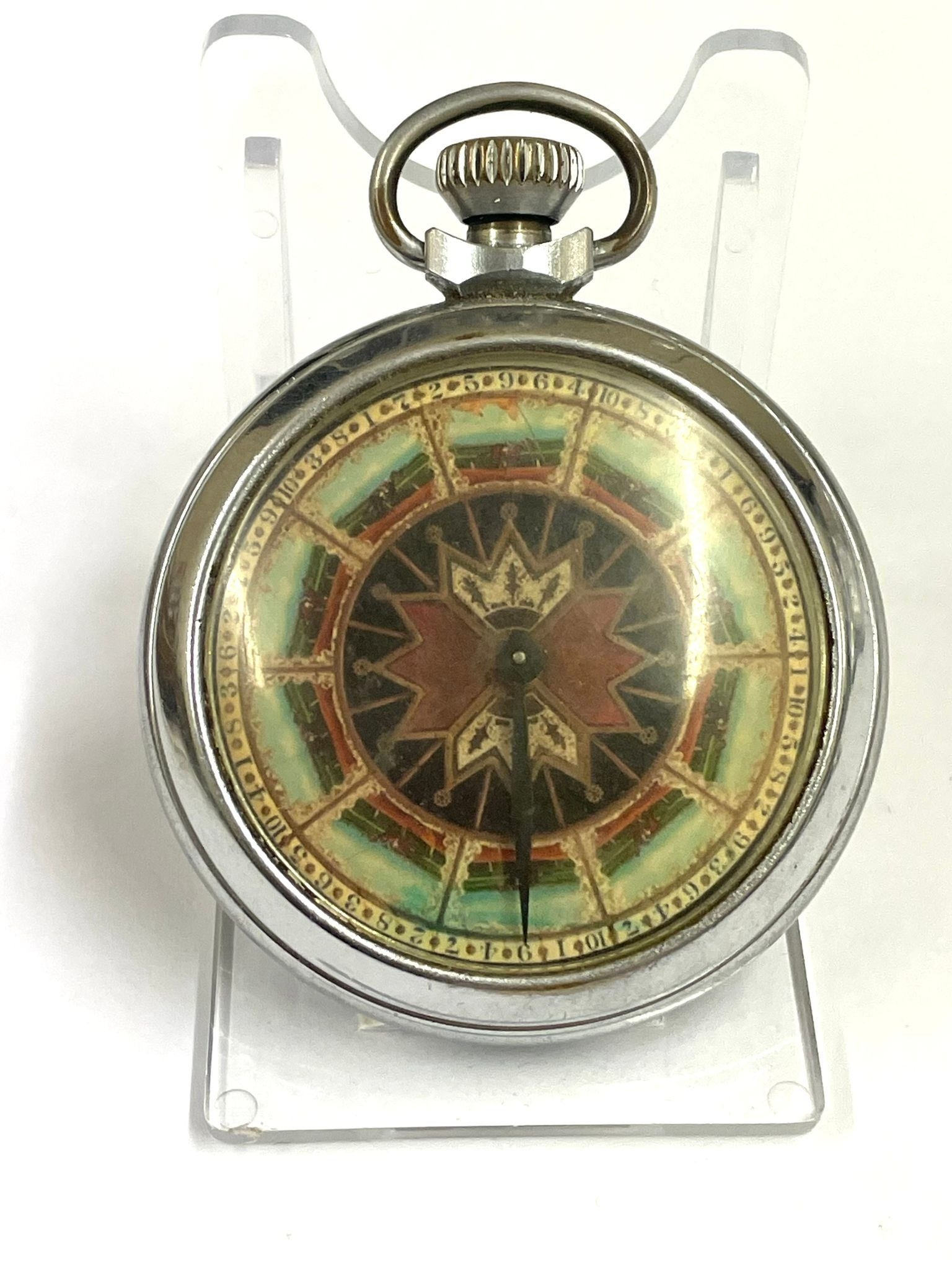 Vintage horse racing gaming pocket watch . Spinning hour hand .Working