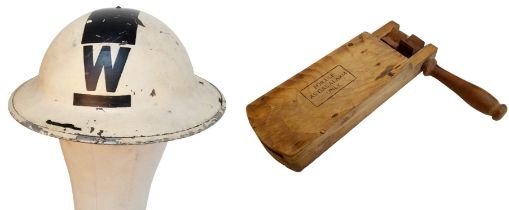 WW2 British Homefront Air Raid Wardens Helmet and Gas Rattle Dated 1941