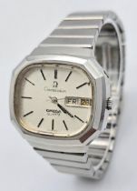 A Vintage (1970s) Omega Constellation Quartz TV Shaped Gents Watch. Stainless steel bracelet and