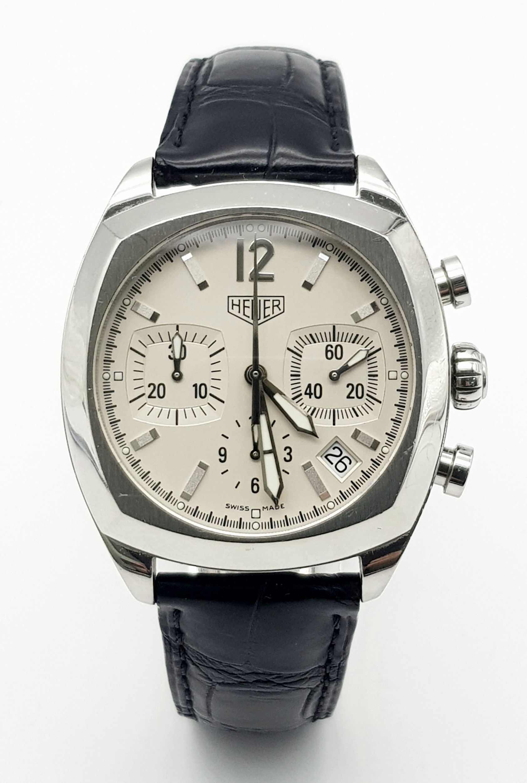 A Tag Heuer Monza Re-Edition Automatic Chronograph Watch. Model CR2111. Black Croc Leather Tag