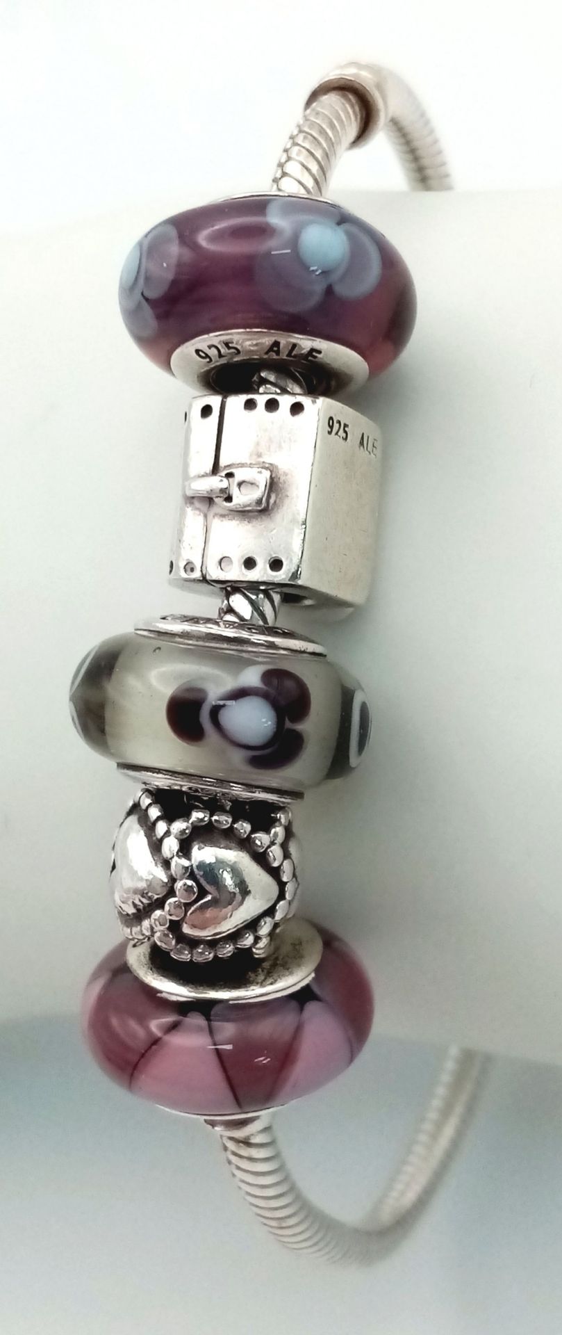 A Pandora Silver Bracelet with Five Charms. 925 ale hallmark. 30g total. - Image 2 of 4