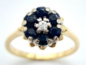 AN 18K YELLOW GOLD VINTAGE DIAMOND & SAPPHIRE RING. Size K, 3.5g total weight. Ref: SC 8070