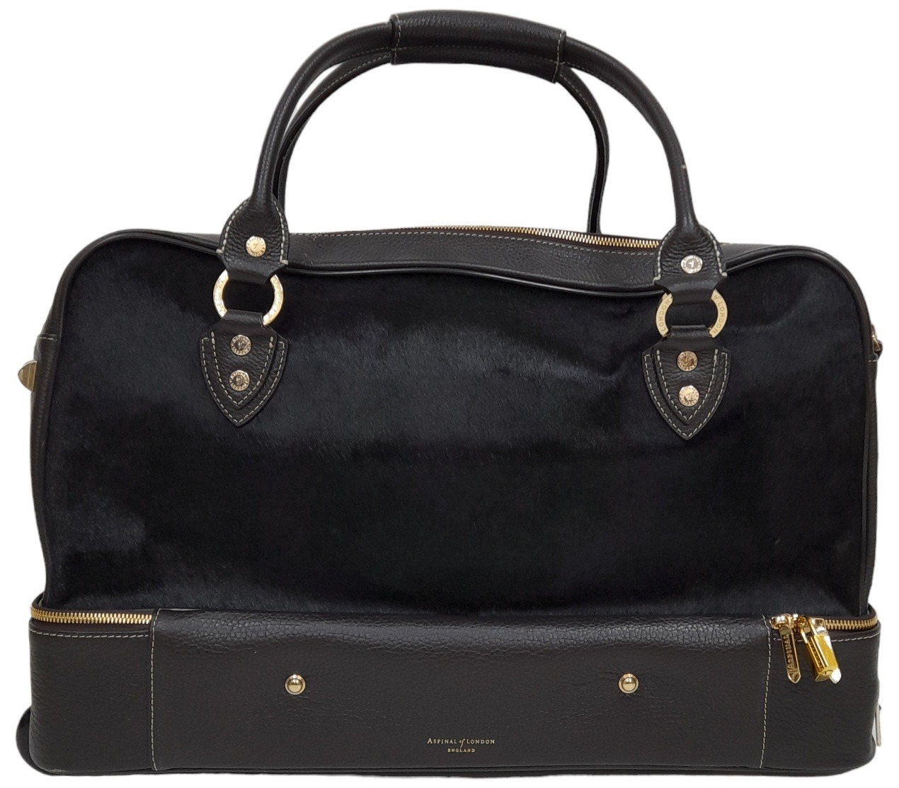 An Aspinal Brown Portofino Convertible Luggage Bag. Leather and pony fur exterior with gold-toned - Image 9 of 16