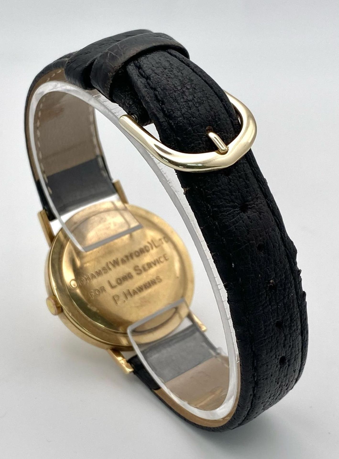 A Vintage Bulova 9K Gold Cased Mechanical Gents Watch. Black leather strap. 9K gold inscribed case - - Image 9 of 16