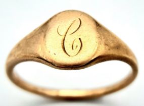 A 9 K yellow gold cygnet ring , size: P1/2, weight: 3.1 g.