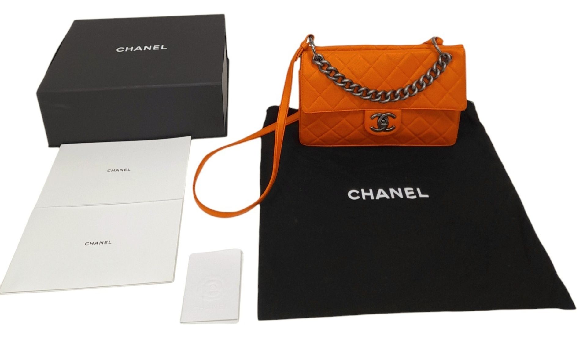 A Chanel Orange Quilted Caviar Leather Retro Shoulder Bag. Front flap with CC turn-lock and - Image 2 of 14