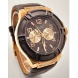 A Men’s Rose Gold-Toned Sports Fashion Watch by Guess (45mm Case). Full Working Order.