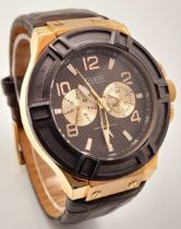 A Men’s Rose Gold-Toned Sports Fashion Watch by Guess (45mm Case). Full Working Order.