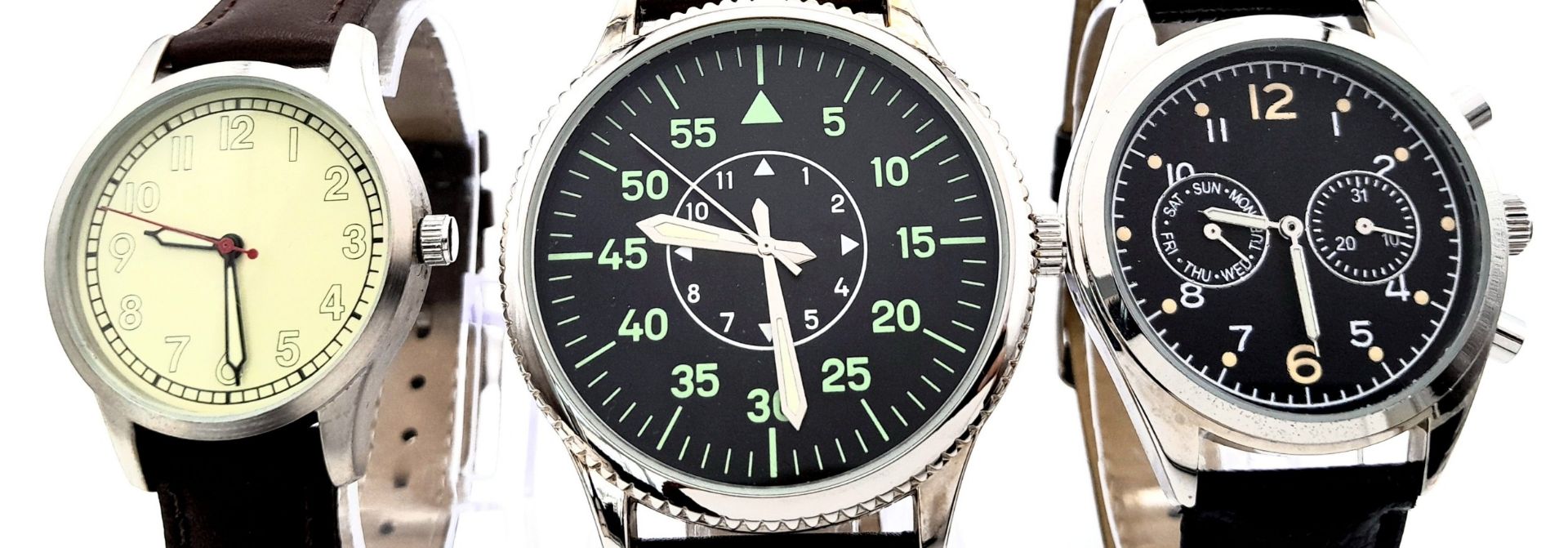 A Parcel of Three Leather Strapped, Military Designed Homage Watches. Comprising: 1) A German Design - Image 2 of 7