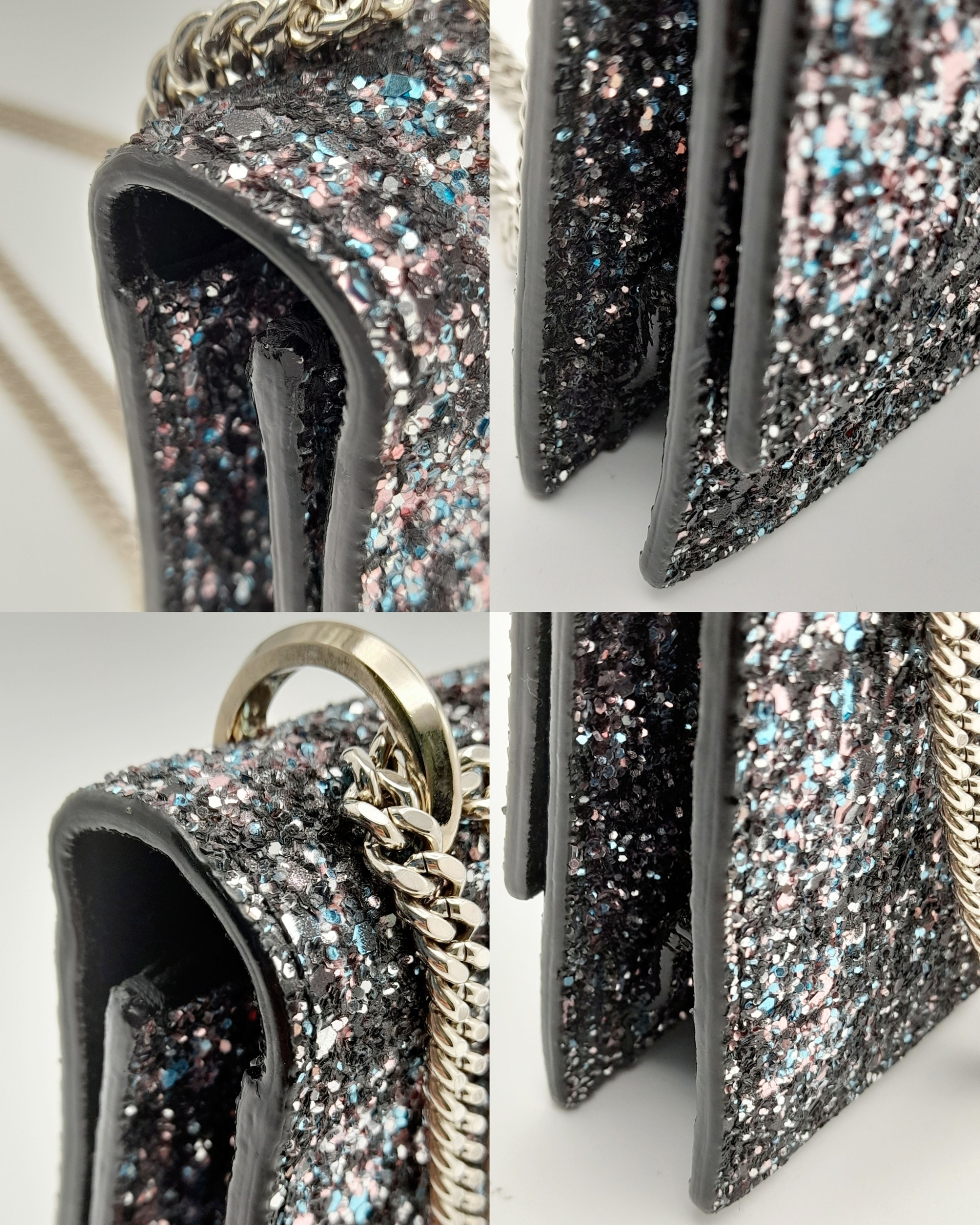 A Jimmy Choo 'Leni' Glitter Crossbody Bag. Black leather and blue, pink and black glitter exterior - Image 4 of 9