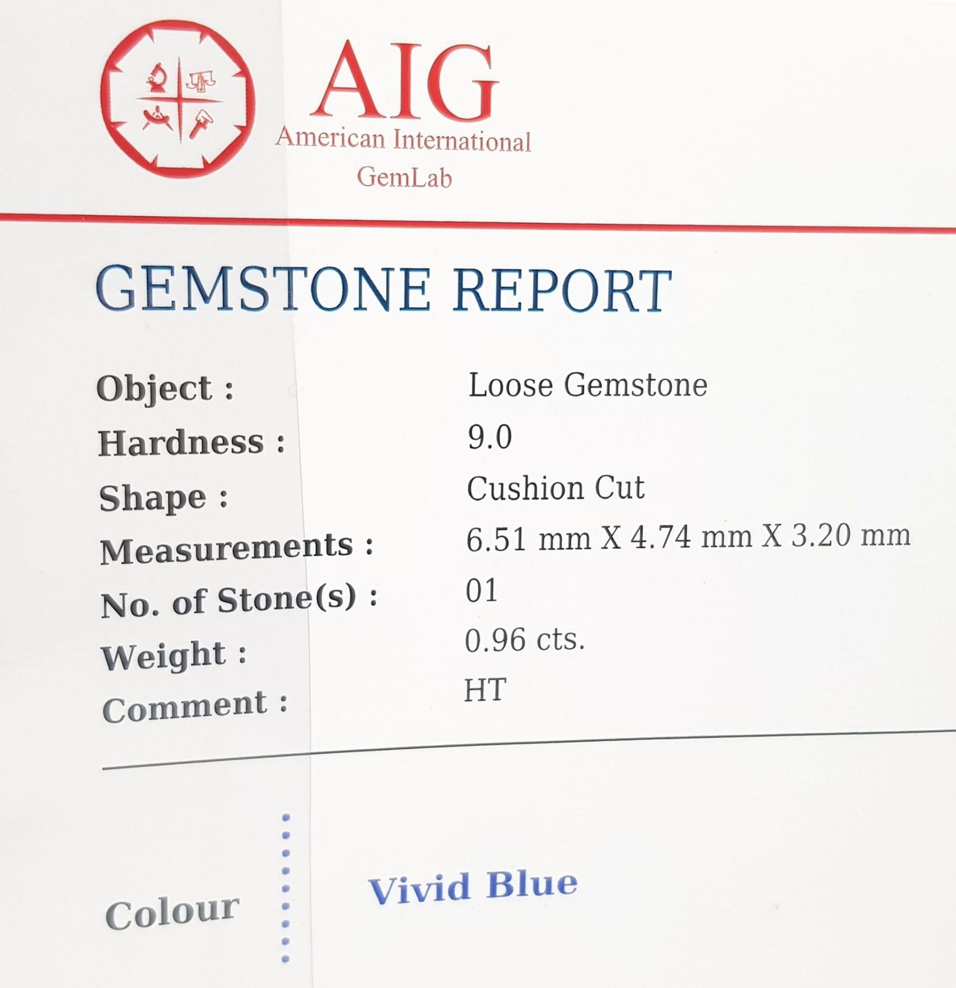 A 0.96ct Madagascan Blue Sapphire Gemstone - AIG Certified in a sealed container. - Bild 4 aus 4