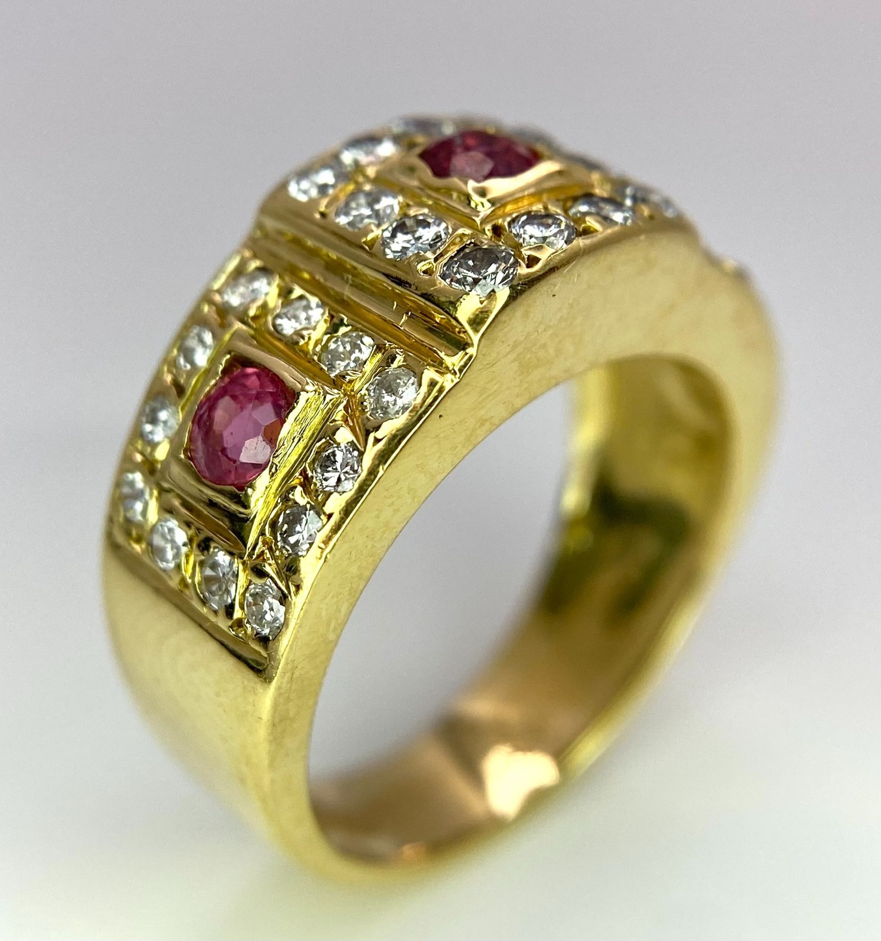 AN 18K YELLOW GOLD DIAMOND & RUBY RING. 0.60ctw, size K, 6.8g total weight. Ref: SC 8072 - Image 6 of 9