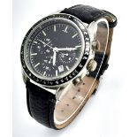 A United States Nasa Astronaut Tribute Watch. Black leather strap (worn), Stainless steel case -