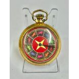 Vintage horse racing gaming pocket watch , hour hand spins and lands on horse .