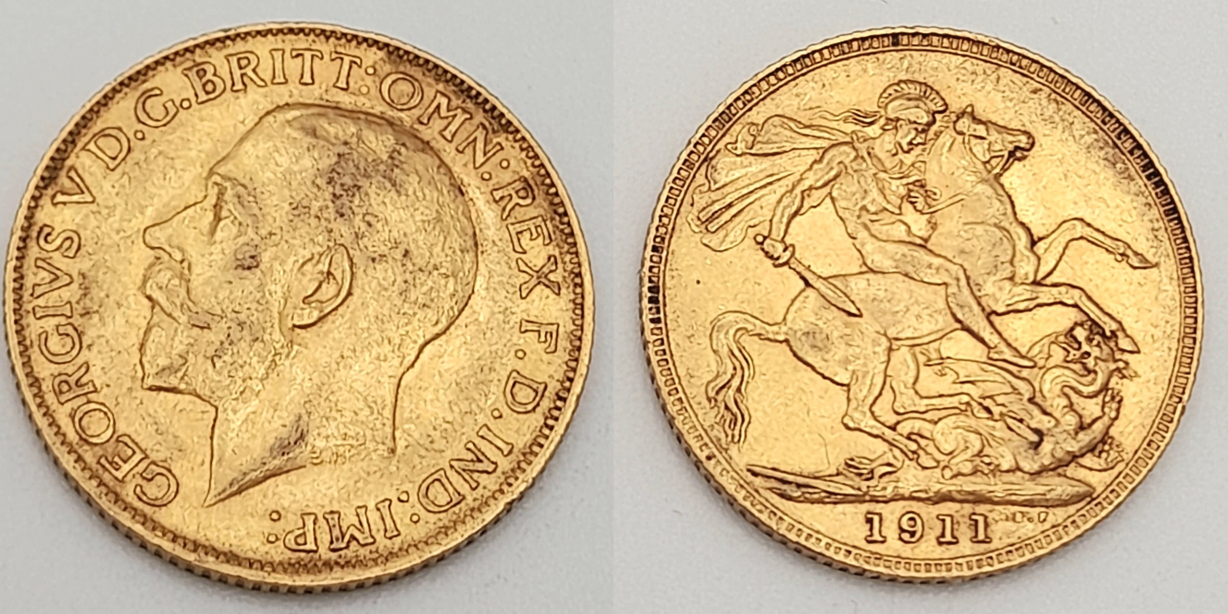 A gold sovereign, George V, 1911, full weight (8 g.)