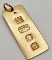 A 9K YELLOW GOLD FULL HALLMARKED FRONT DOG TAG. 4.4cm length, 7.7g weight. Ref: SC 8011