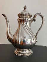 A magnificent antique Continental SILVER COFFEE POT. Having lovely swirl detail and Standing 27.5 cm