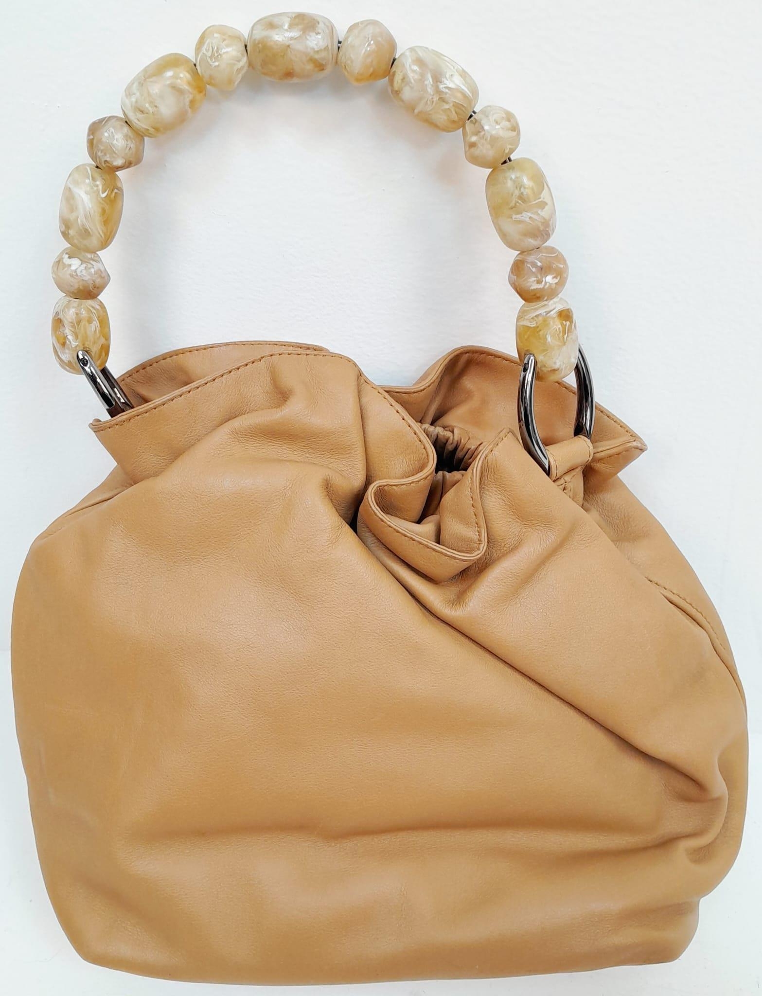 A Christian Dior Tan 'Maris' Hand Bag. Leather exterior with silver-toned hardware, beaded handle, - Image 2 of 6