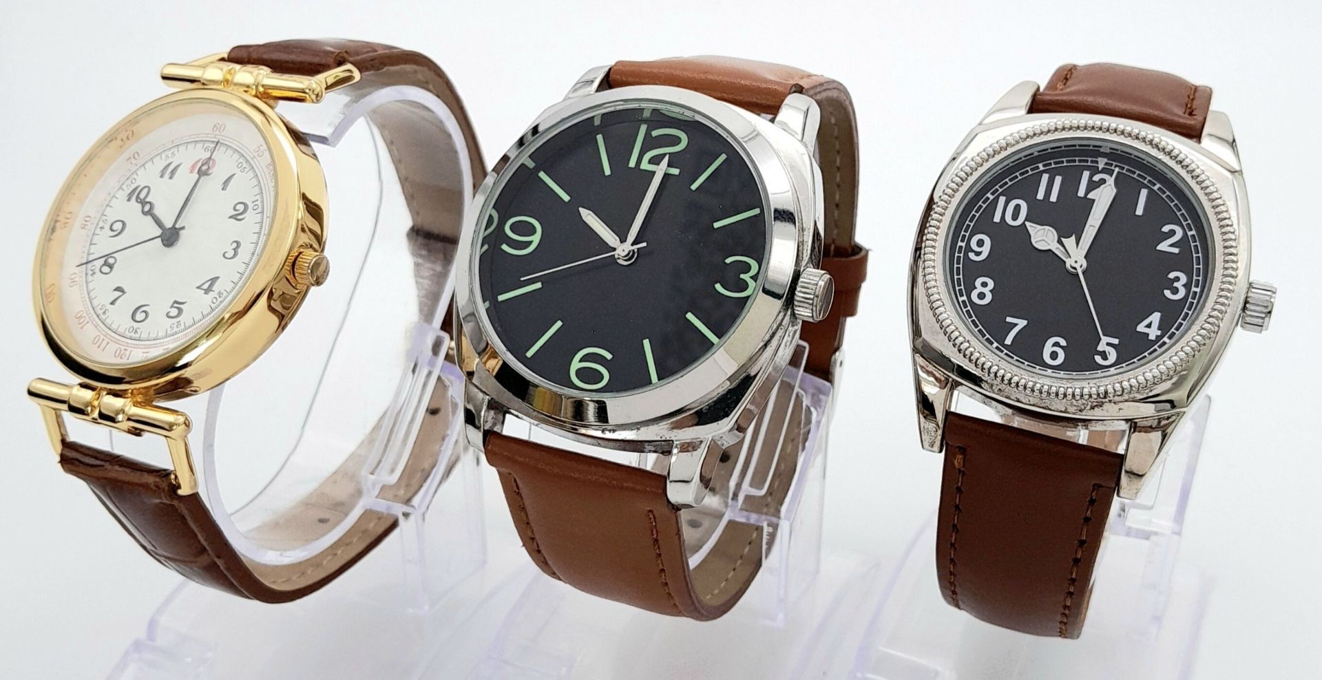 A Parcel of Three Leather Strapped, Military Designed Homage Watches. Comprising: 1) An Italian - Image 3 of 6