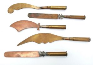 5 x WW1 Trench Art Letter Openers. Made from Inert Bullet Cases and Shell Case Brass. UK Mainland