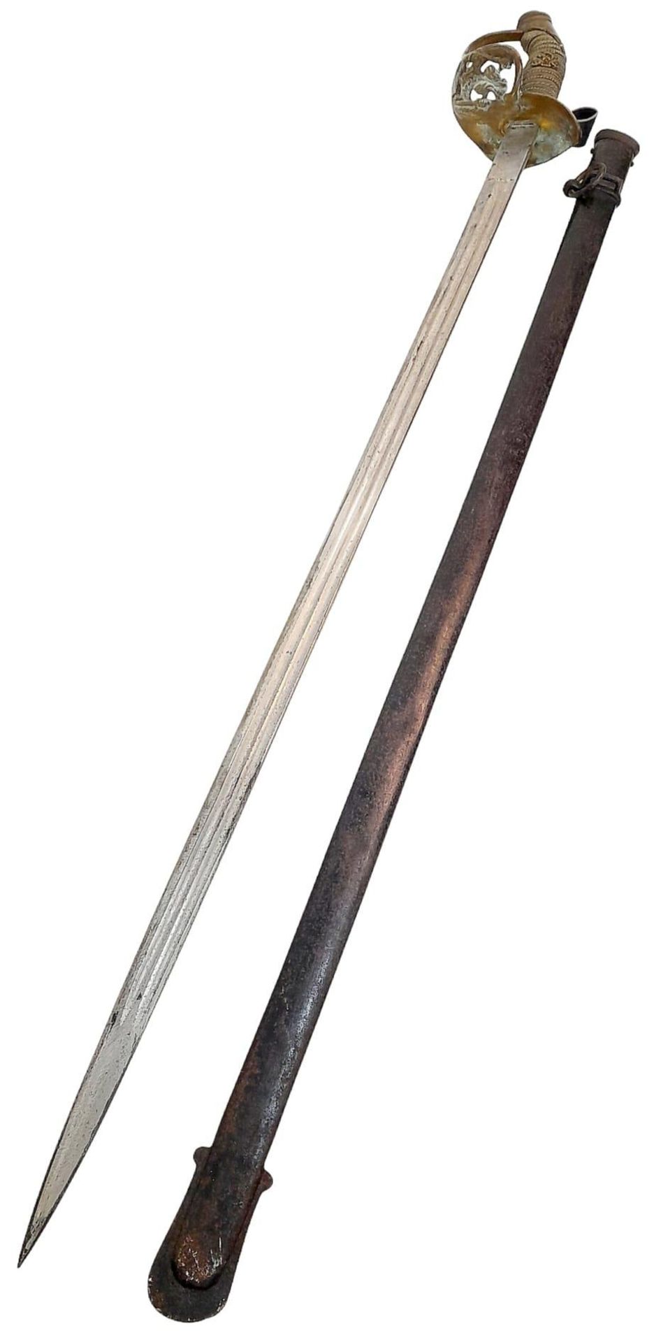 An Antique Prussian Cavalry Sword. Straight blade. Markings of M. Neuman, Berlin. Gilt brass hilt. - Bild 2 aus 6