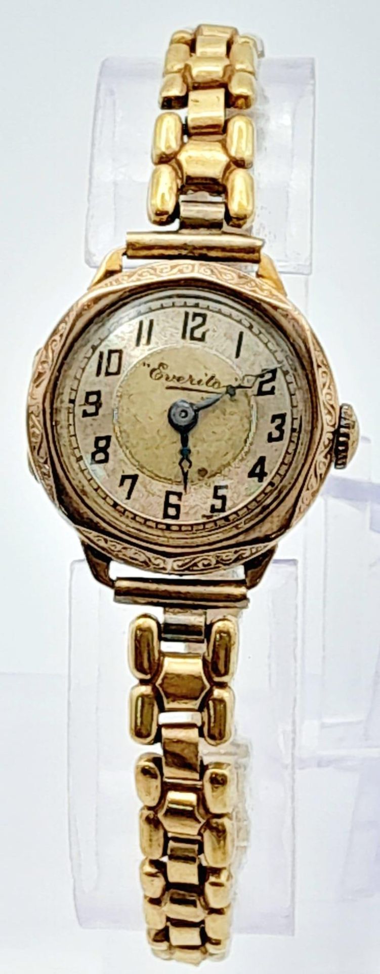 A Vintage 9K Gold Cased Everite Ladies Watch. Gold plated bracelet. 9K gold case - 21mm. Patinaed - Image 3 of 6