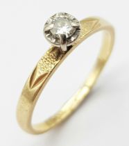 A 14ct Yellow Gold (tested as) Diamond Solitaire Ring, 0.05ct diamond, size I, 1.4g weight. ref: